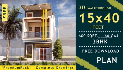 3D Home Design  15x40 Feet  Interior Design  Carparking  3Bhk House Plan