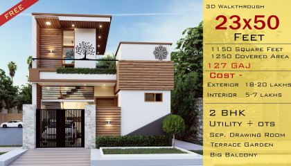 3D Home Design  23x50 House Plan  1150 Sqft.  127 Gaj  Terrace Garden