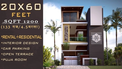 3D Home Design  20x60 feet  Rental And Residential House Plan  1200 SQFT.