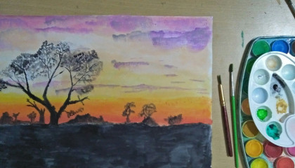 sunset painting with watercolours