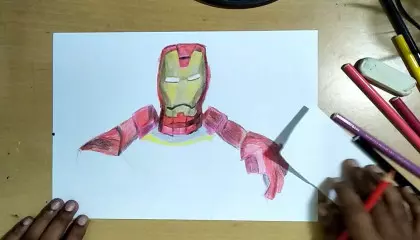 iron man drawing with colour pencils