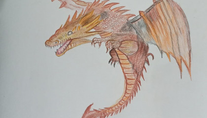 Dragon drawing with color pencils