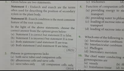 Previous year NEET MCQ of Anatomy for Flowering Plants