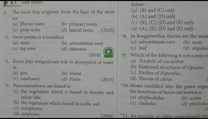 Previous year NEET MCQ of Morphology for Flowering Plants