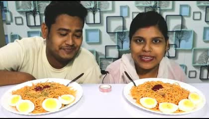 No hand Chowmein eating challenge