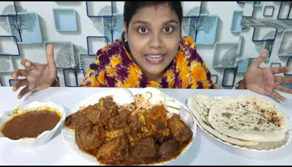 Eating Bengali mutton curry egg biryani and butter naan_ Mukbang