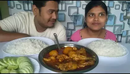 মুরগির লাল ঝোল_ Bengali style chicken curry and rice eating show(