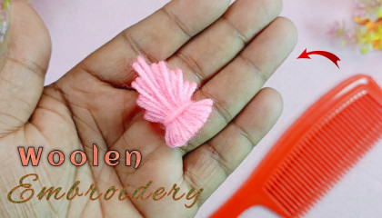 Amazing Hand Embroidery Woolen Flower making with Hair Comb  Easy Sewing Hack