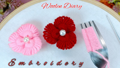 Super Easy Woolen Flower Making Trick with Fork - Hand Embroidery Designs