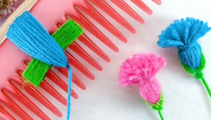 Super Easy Woolen Flower making with Hair Comb  Easy Hand Embroidery Flower