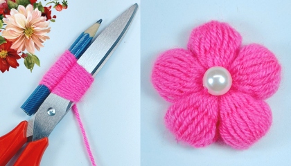 Hand Embroidery Amazing Trick - Easy Woolen Flower Making Ideas with Scissor