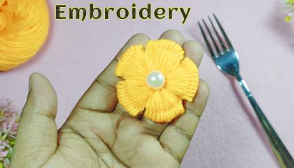 Super Easy Flower Craft Ideas with Woolen - Hand Embroidery Amazing Trick