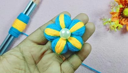 Woolen Flower Craft Ideas with Pencil - Amazing Hand Embroidery Flower Design