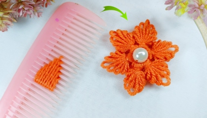 Amazing Hand Embroidery Woolen Flower making with Hair Comb  Easy Sewing Hack