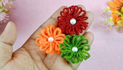 Hand Embroidery Woolen Flower making with fork  Easy Sewing Hack Woolen Flower