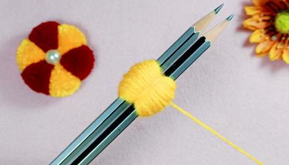 Amazing Woolen Craft Ideas with Pencil - Easy Woolen Flower Making - Embroidery