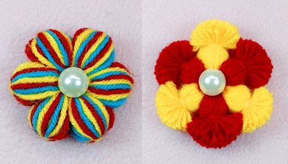 2 Best Woolen Embroidery Flower - DiY Woolen Flower - No Crochet woolen flower