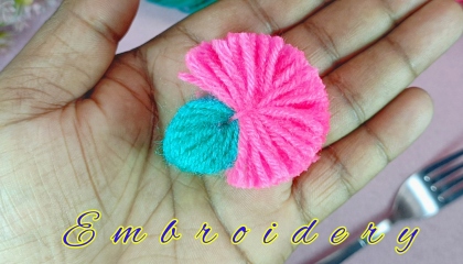 Super Easy Woolen Flower Making with Fingers - Hand Embroidery Design Trick