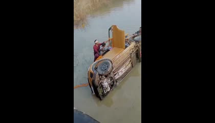 car accident // car deep in water //