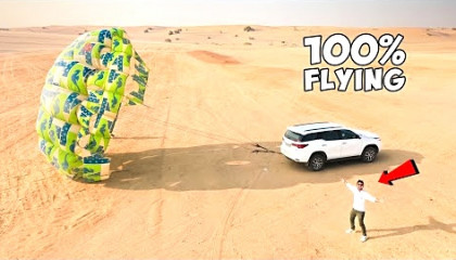 Fyling With Parachute And Car - 500Feet In Sky  100% Real