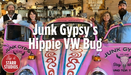 Hand Painted Lettering on a VW Bug for Junk Gypsy in Round Top, Texas