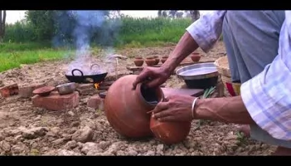 Cooking Karahi chicken with organic vegetables and spices  Village life