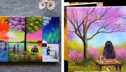 4 Easy Canvas painting ideas for beginners scenery painting ideas