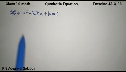 Quadratic Equations  Class 10 Exercise 4A Question 28   RS Aggarwal solution
