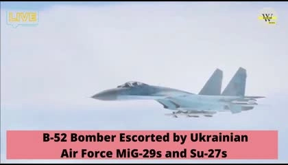 B-52 Bomber Escorted by Ukrainian Air Force MiG-29s and Su-27s  UKRAINE