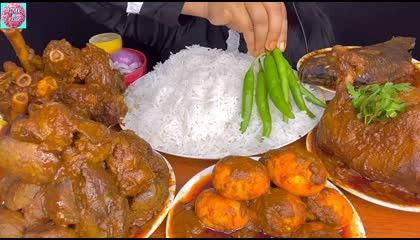 ASMR EATING MUKBANG  eating spicy chicken curry with rice and green chili 🌶️