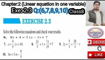 Class 8 Cha 2 Linear equation in one variable  exe2.3  Q 6,7,8,9,10  cbsc rbsc