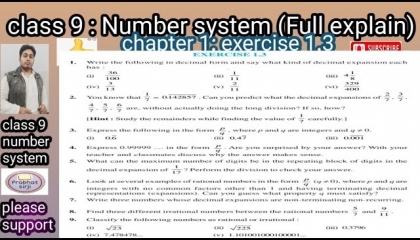 class 9chapter:1 number system exercise 1.3 cbsc and rbsc board