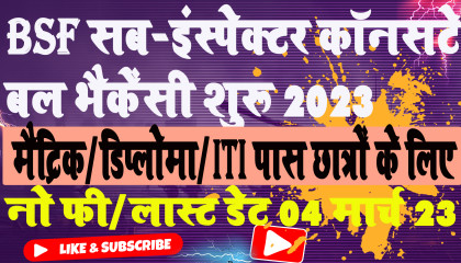 BSF SUB INSPECTOR CONSTABLE ONLINE FORM 2023 STARTED