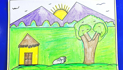 how to draw hut scenery  very easy hut house scenery drawing