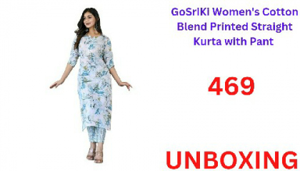 GoSriKi Women's Cotton Blend Printed Straight Kurta with Pant