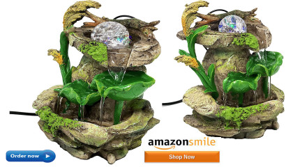Tabletop Fountain Forest Waterfall Cascading Lotus Leaves  Available On Amazon