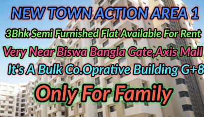 3BHK SEMI FURNISHED FLAT AVAILABLE FOR RENT IN NEW TOWN ACTION AREA 1