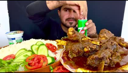 EATING SPICY MUTTON CURRY+WHITE RICE+GREEN CHILLI _ REAL MUKBANG(NO TALKING)